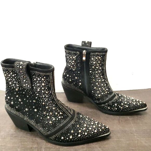 Black Rhinetone Ankle Boots - Size 9.5 - Like New - Picture 3 of 7